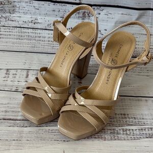 Chinese Laundry Beige Patent Strappy Heels Size 6.5